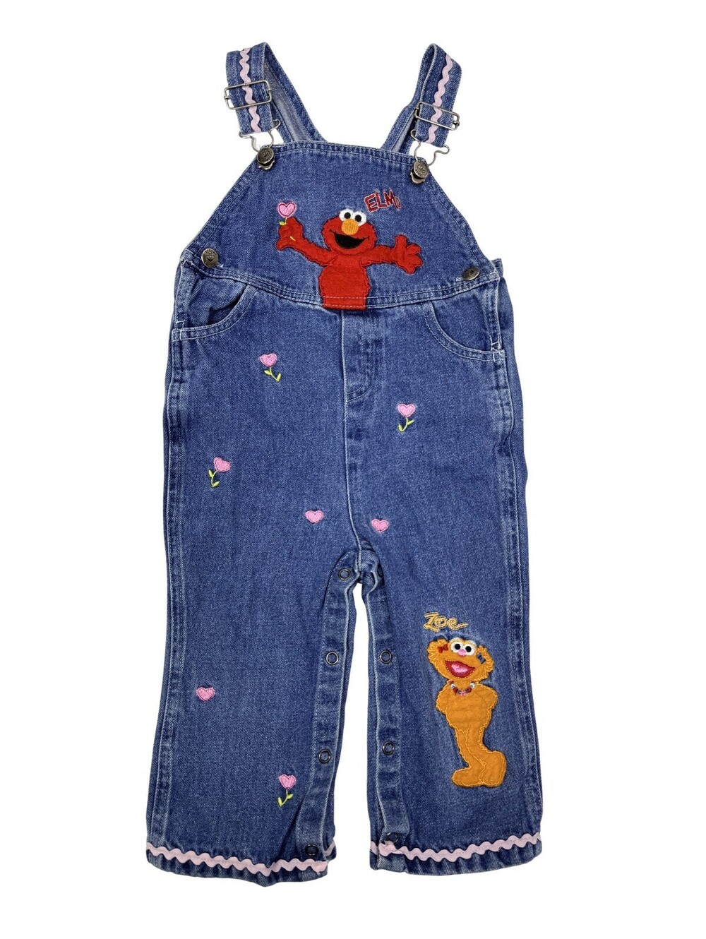Rare Vintage Sesame Street Elmo Zoe Denim Overalls 24M Y2K Embroidered